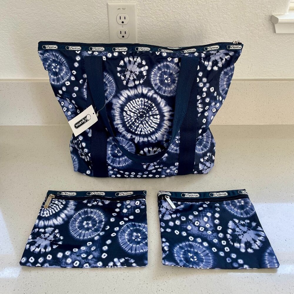 NEW LeSportsac Erika Shoulder Tote Bag With Matching Pouches in “Shibori"
